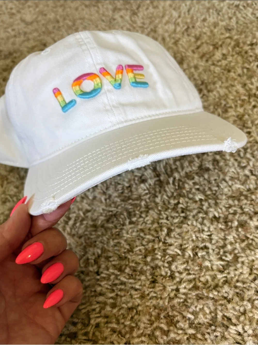 NWT Aerie LOVE Pride White Adjustable Baseball Cap with Rainbow Embroidery